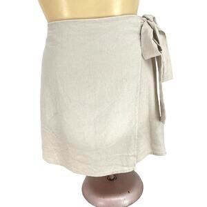 FOREVER 21 Linen Blend Faux Wrap Skirt Side Tie  XS Neutral Minimalist Preppy